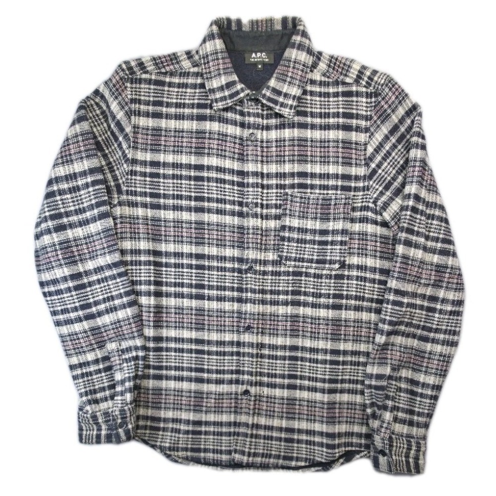 A.P.C. Men's Plaid Button-Down Shirt in Navy, White, Pink
